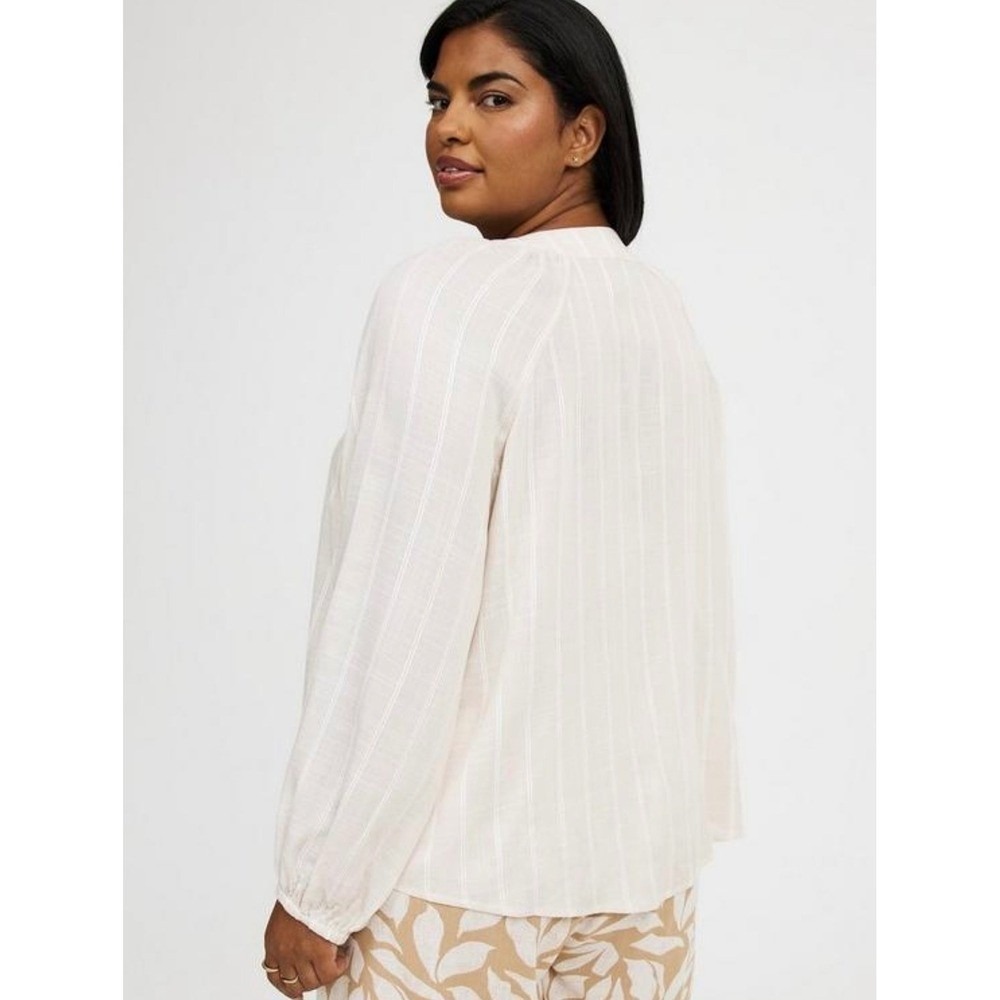 Torrid Lace Up V Neck Long Sleeve Blouse Ivory Stripe Size 0X L 12 Flowy NWT - Picture 3 of 9